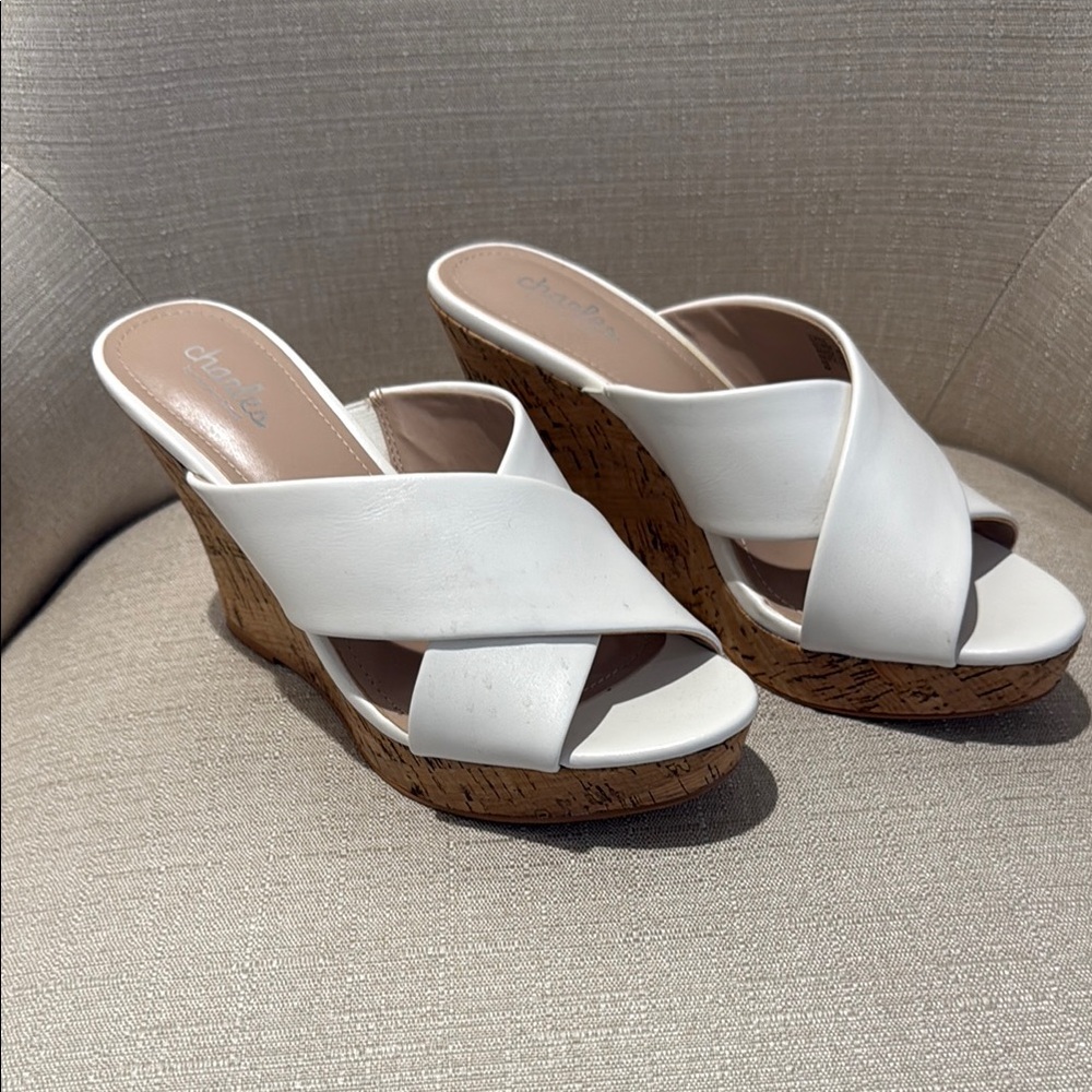 New, never worn!!  Charles David White Wedge Sandals with 4” wedge